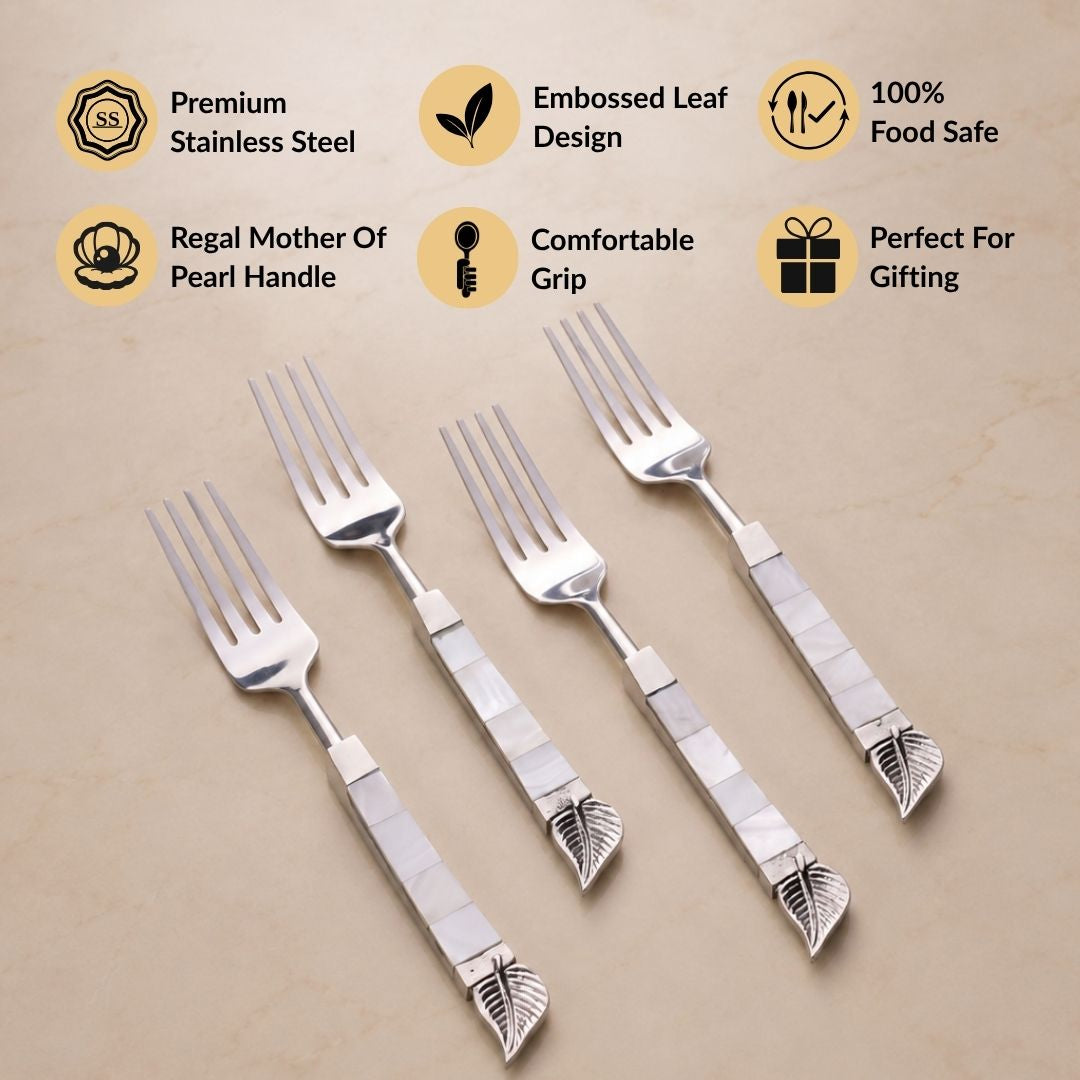 Leaf Design Mother Of Pearl Dinner Fork Set Of 4 Nestasia