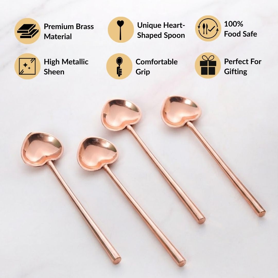 Brass Heart Spoon Set Of 4 Rose Gold Nestasia