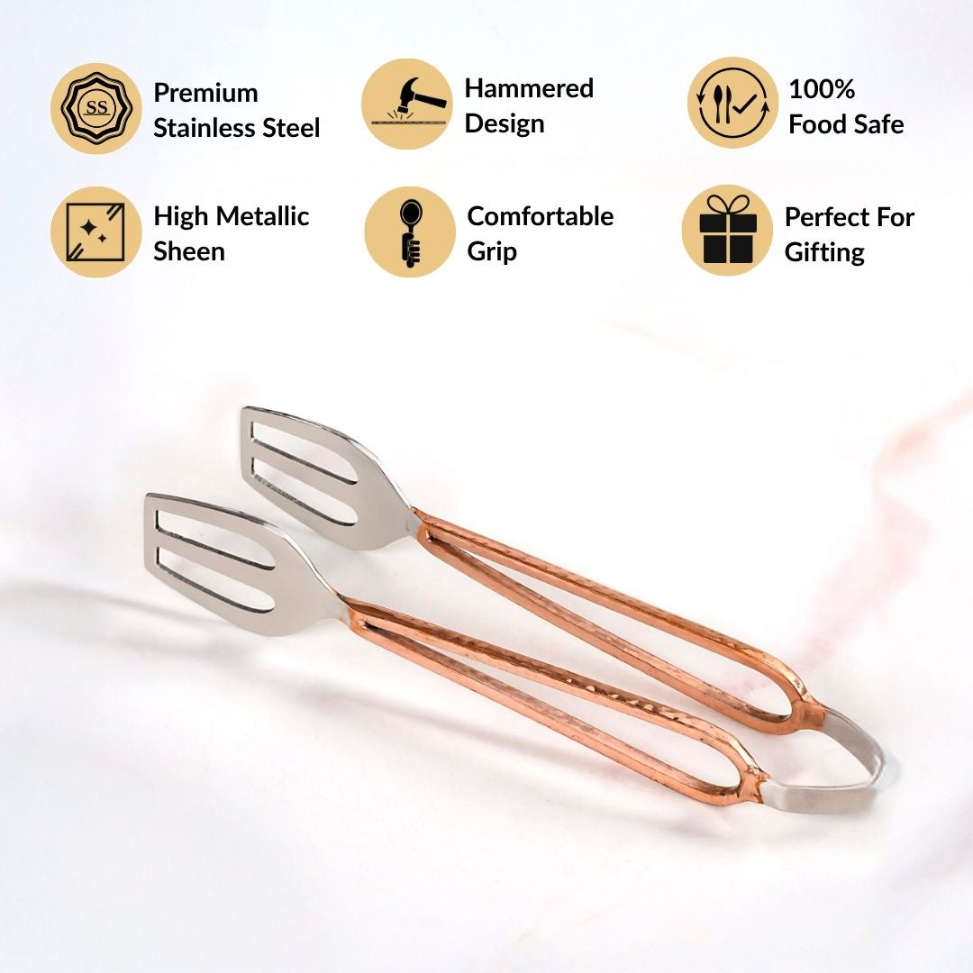 Hammered Rose Gold Stainless Steel Tongs Nestasia