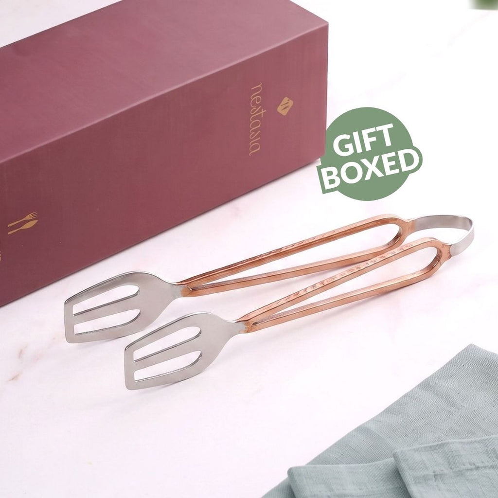Hammered Rose Gold Stainless Steel Tongs Nestasia