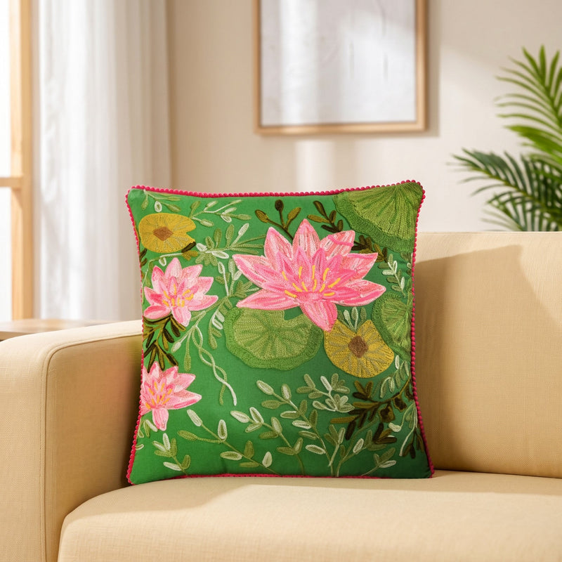 Gardenia Embroidered Cotton Cushion Cover 40x40cm Nestasia