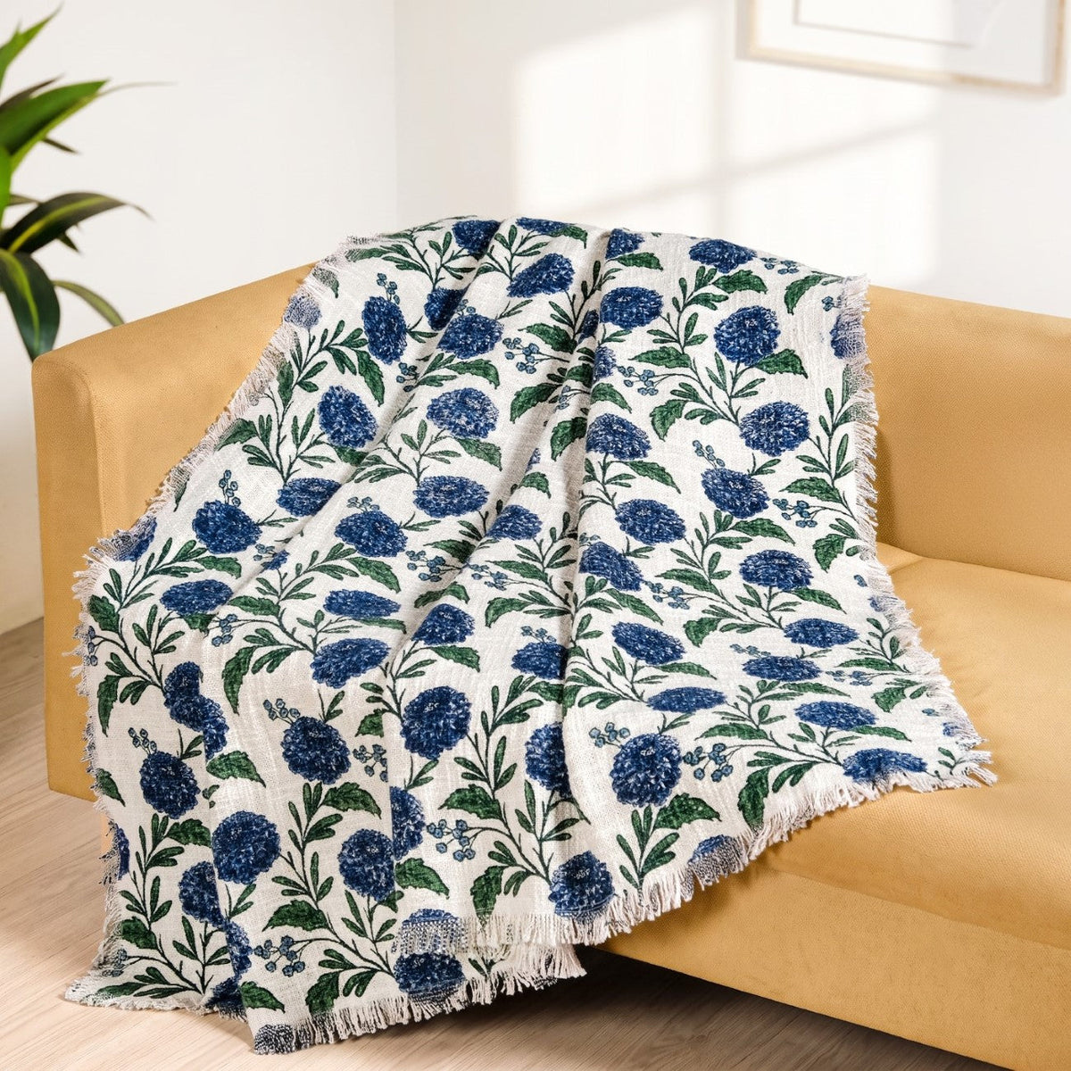 Hydrangea Grace Cotton Couch Throw 152x127cm Nestasia