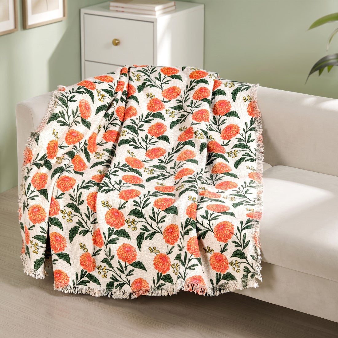 Marigold Bloom Cotton Sofa Throw 152x127cm Nestasia