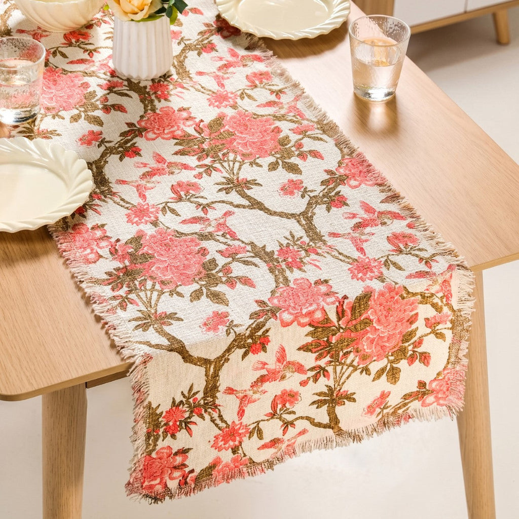 Blush Chinoiserie Dining Table Runner 182x40cm Nestasia