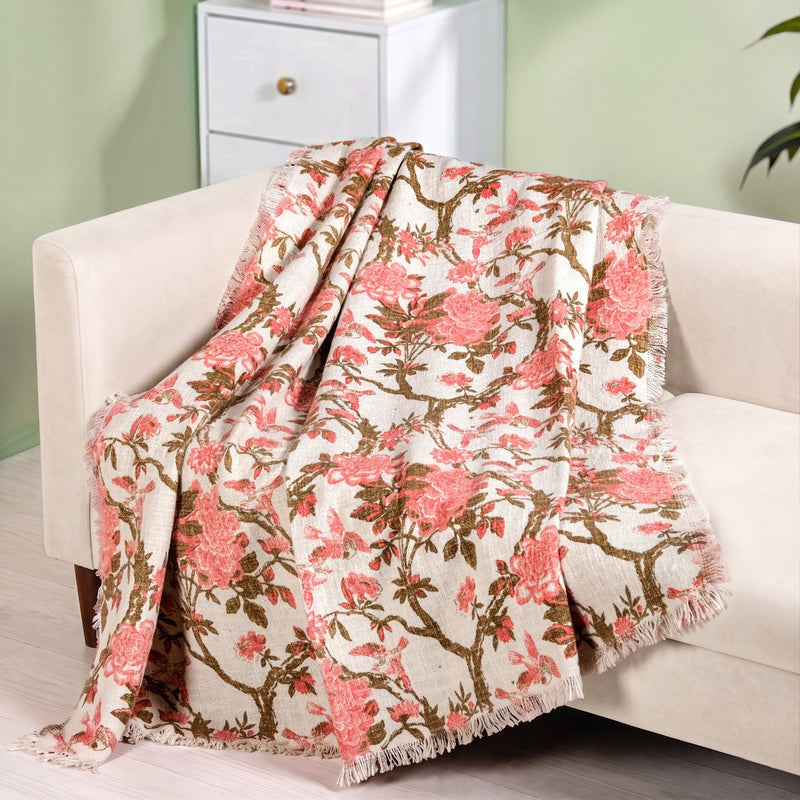 Blush Chinoiserie Cotton Throw 152x127cm Nestasia