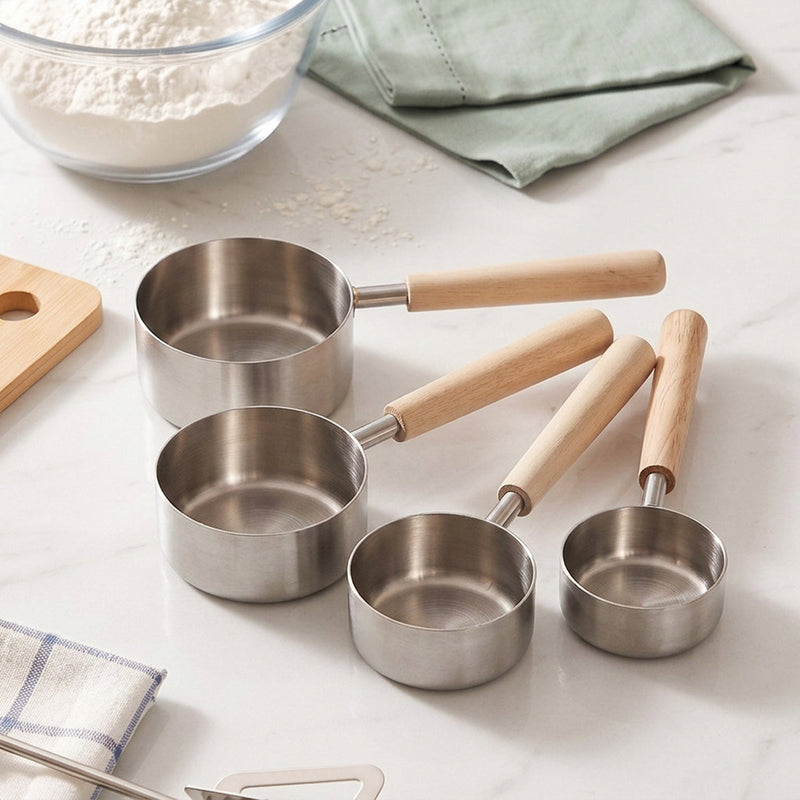 Classic Wooden Handle Measuring Cup Set Of 4 Nestasia