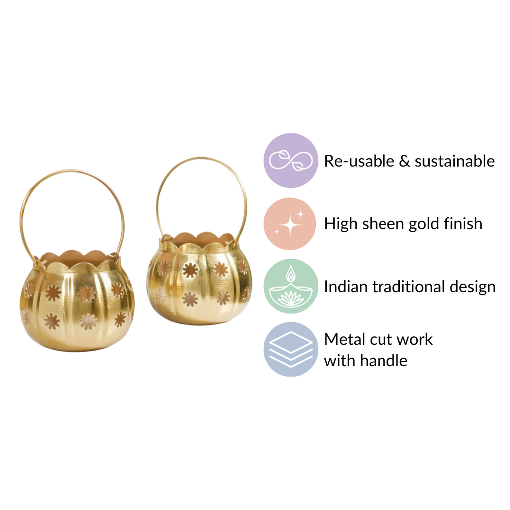 Gold Metal Votive Holder Set Of 2 Nestasia