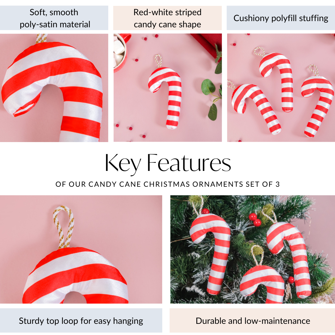Candy Cane Christmas Ornaments Set Of 3 Nestasia