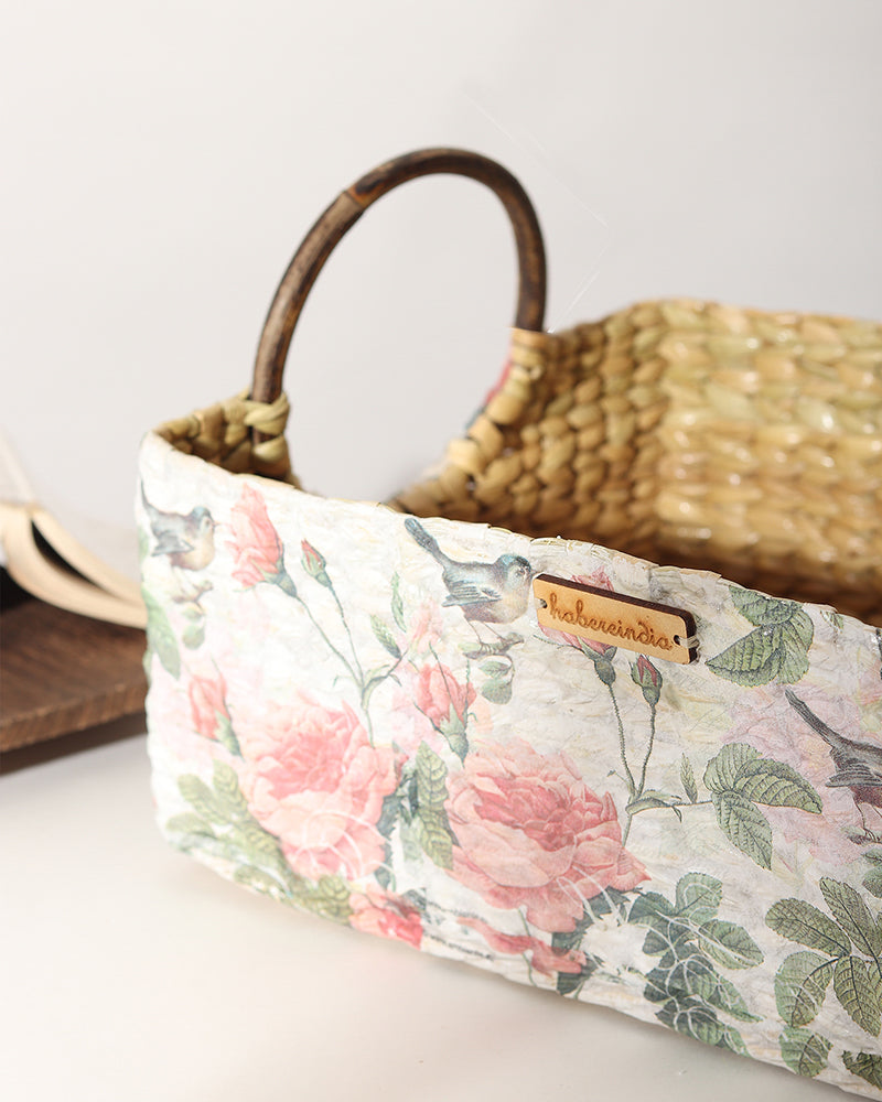 Handwoven Seagrass Basket with Handles for Stylish Home Storage and Gift Hampers