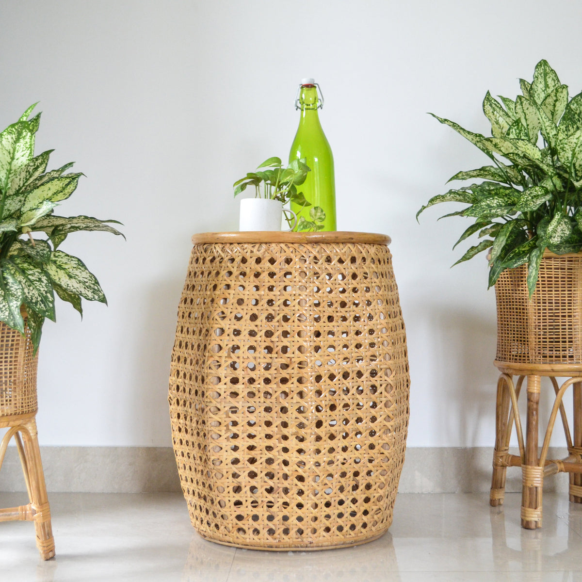 Cane Stool Table Nestasia