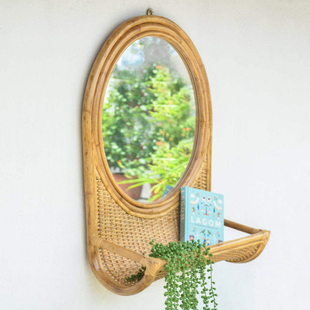Cane Mirror with Shelf Nestasia
