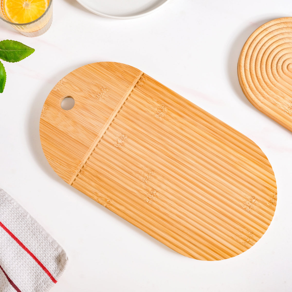Ribbed Capsule Bamboo Zen Garden Serving Platter 15 Inch Nestasia
