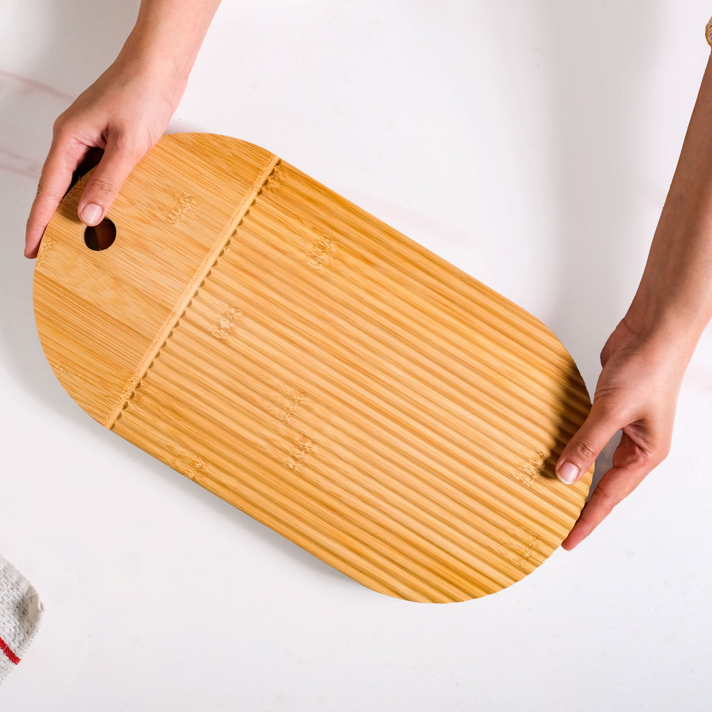 Ribbed Capsule Bamboo Zen Garden Serving Platter 15 Inch Nestasia
