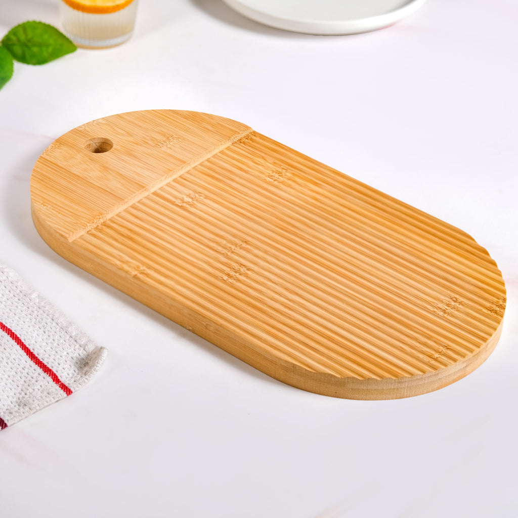 Ribbed Capsule Bamboo Zen Garden Serving Platter 15 Inch Nestasia