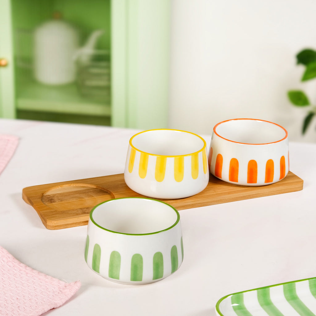 Carnival Stripe Bowls With Tray Set Of 4 Nestasia