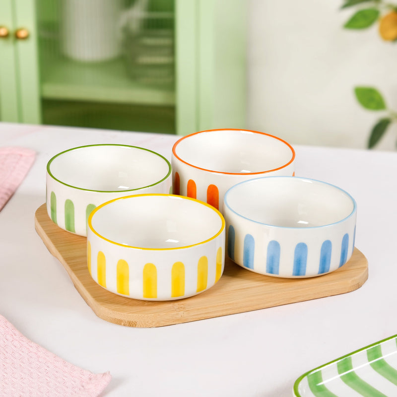 Carnival Stripe Bowls With Tray Set Of 5 Nestasia