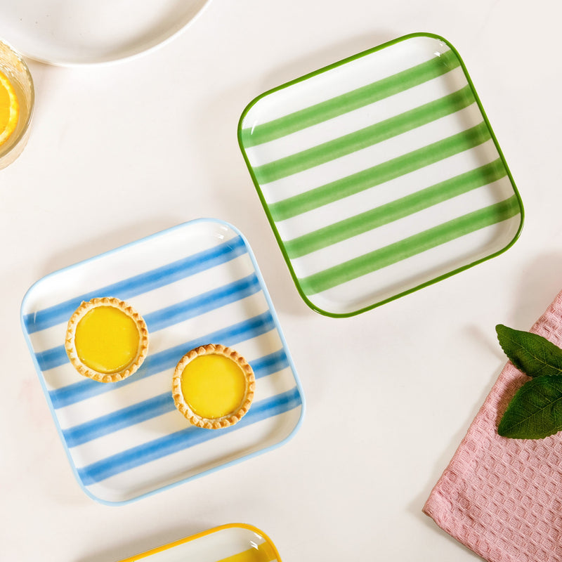 Carnival Stripe Dessert Plates Set Of 2 Blue Green 16x16cm Nestasia