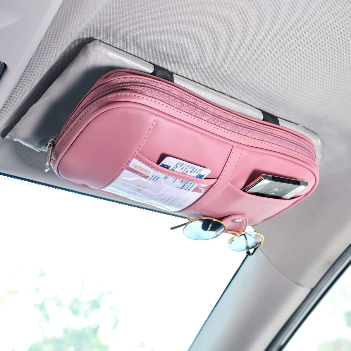 Vegan Leather Large Capacity Car Visor Organizer Nestasia