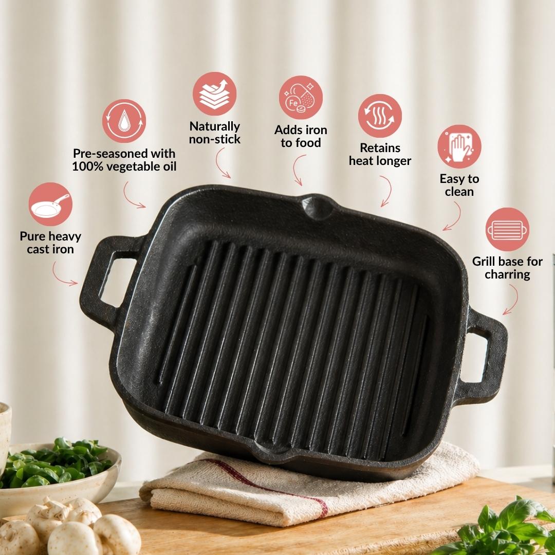 Cast Iron Grilling Pan With Side Handles Nestasia