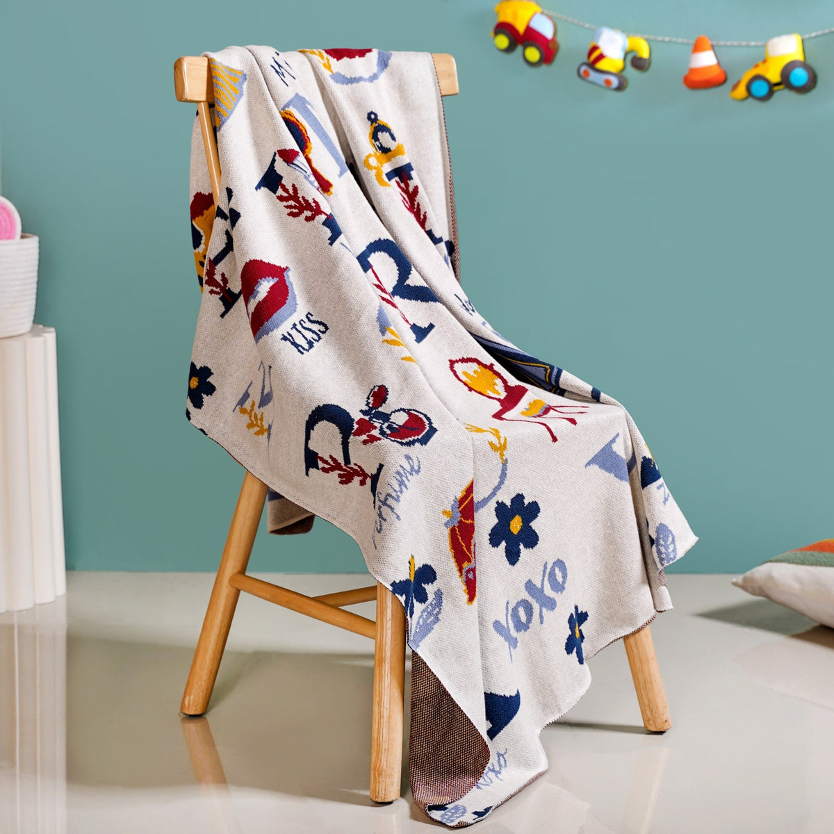 Castle Crown Alphabet Girls Fairytale Knitted Cotton Throw 150x128cm Nestasia