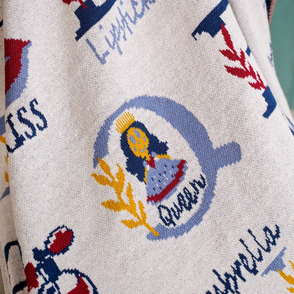 Castle Crown Alphabet Girls Fairytale Knitted Cotton Throw 150x128cm Nestasia