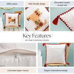Floral Cat Embroidered Cushion Cover With Tassels 42x42cm Nestasia