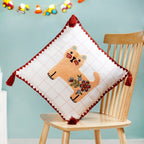 Floral Cat Embroidered Cushion Cover With Tassels 42x42cm Nestasia