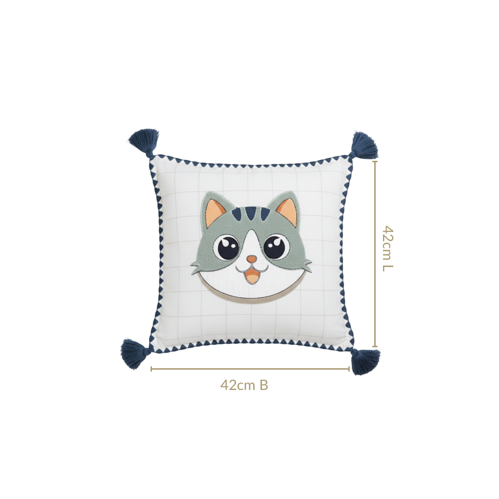 Cat Embroidered Kids Cushion Cover 42x42cm Nestasia