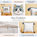 Cat Embroidered Kids Cushion Cover 42x42cm Nestasia