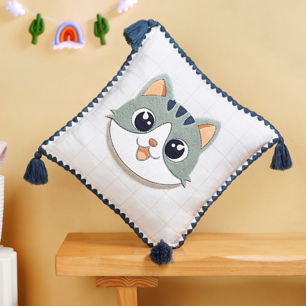 Cat Embroidered Kids Cushion Cover 42x42cm Nestasia