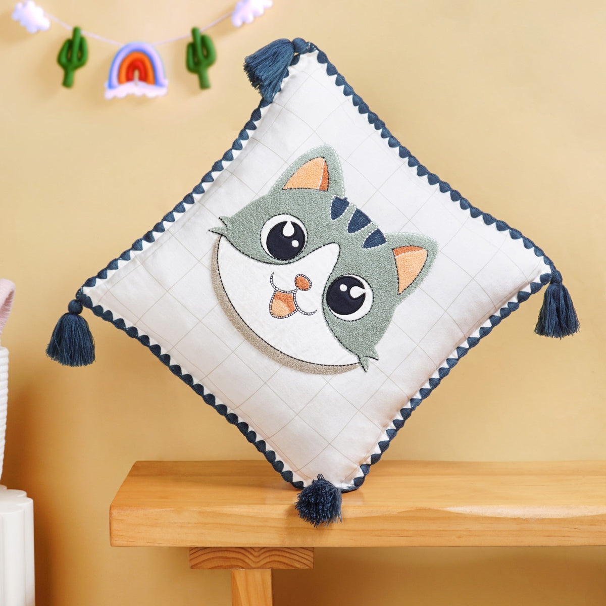 Cat Embroidered Kids Cushion Cover 42x42cm Nestasia