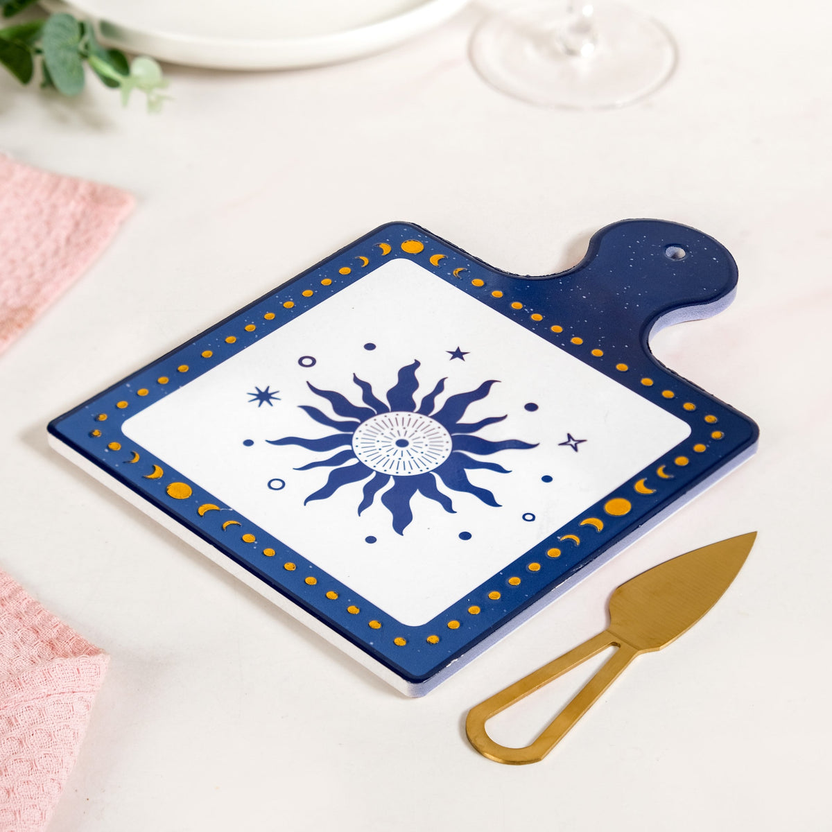 Celeste Sun Moon Cheeseboard With Knife Set Of 2 Nestasia
