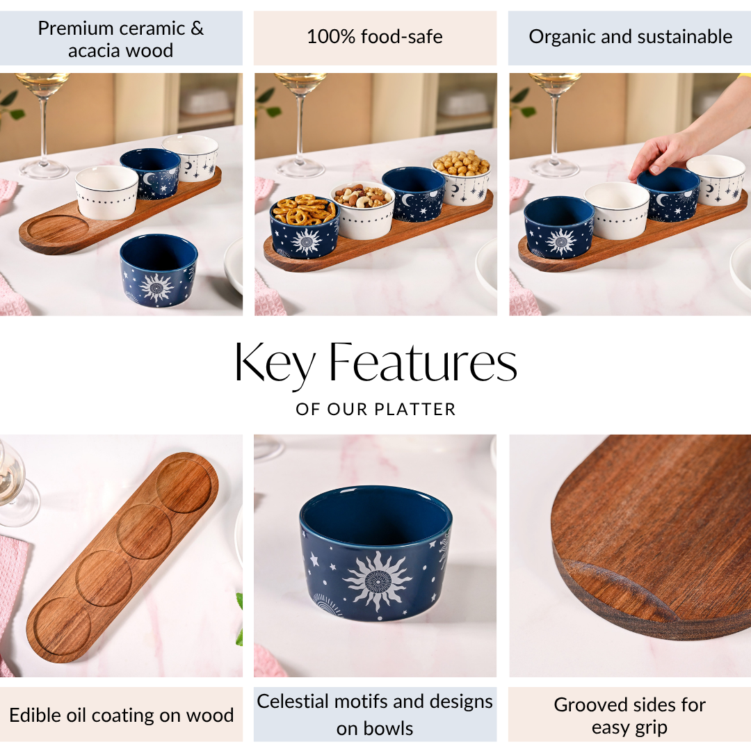 Celestial Charm Serving Platter With Bowls Set Of 5 Nestasia