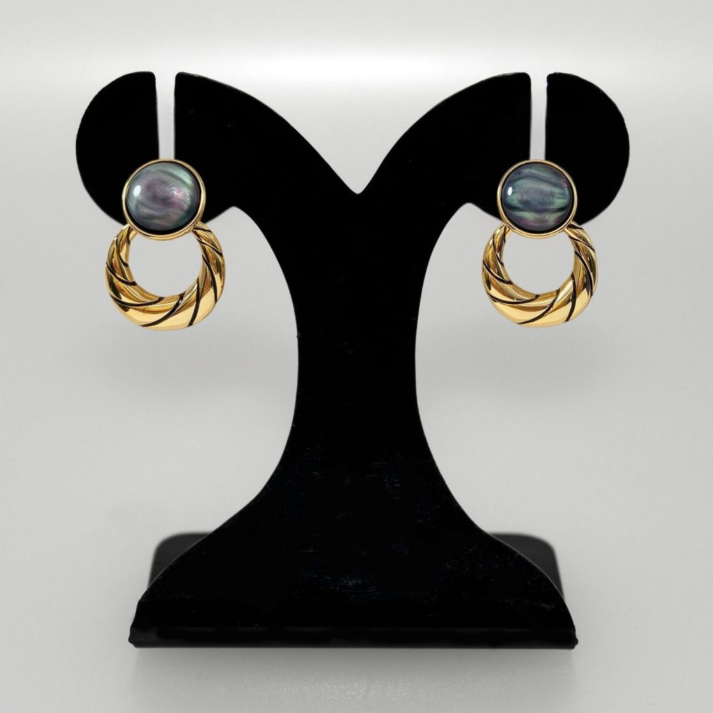 Celestial Opal Hoop Dangler Earrings Grey Nestasia