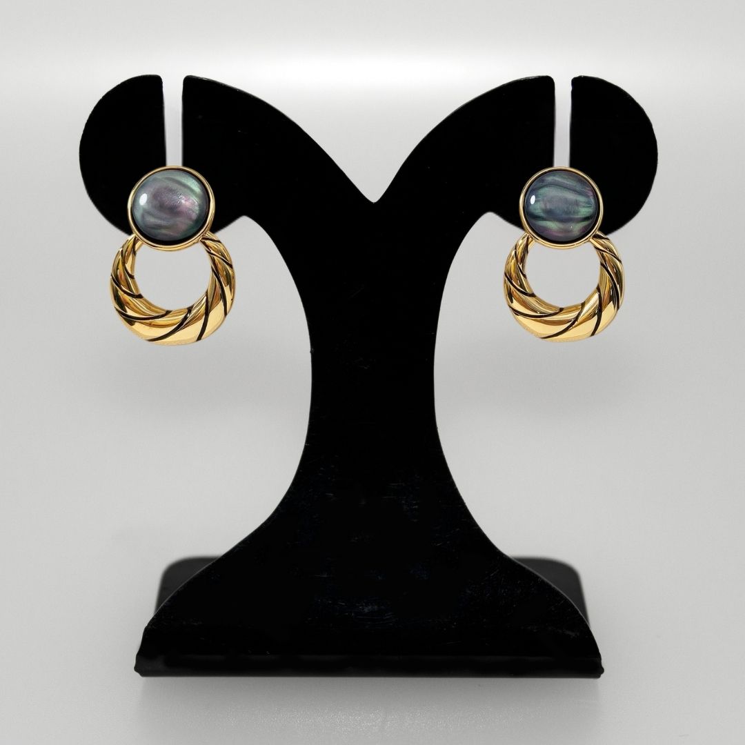 Celestial Opal Hoop Dangler Earrings Grey Nestasia