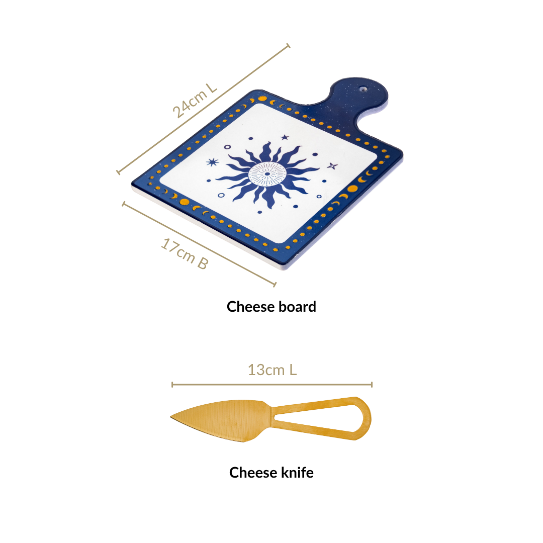 Celeste Sun Moon Cheeseboard With Knife Set Of 2 Nestasia