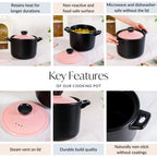 Flamora Ceramic Cooking Pot Pink Black 4700ml Nestasia