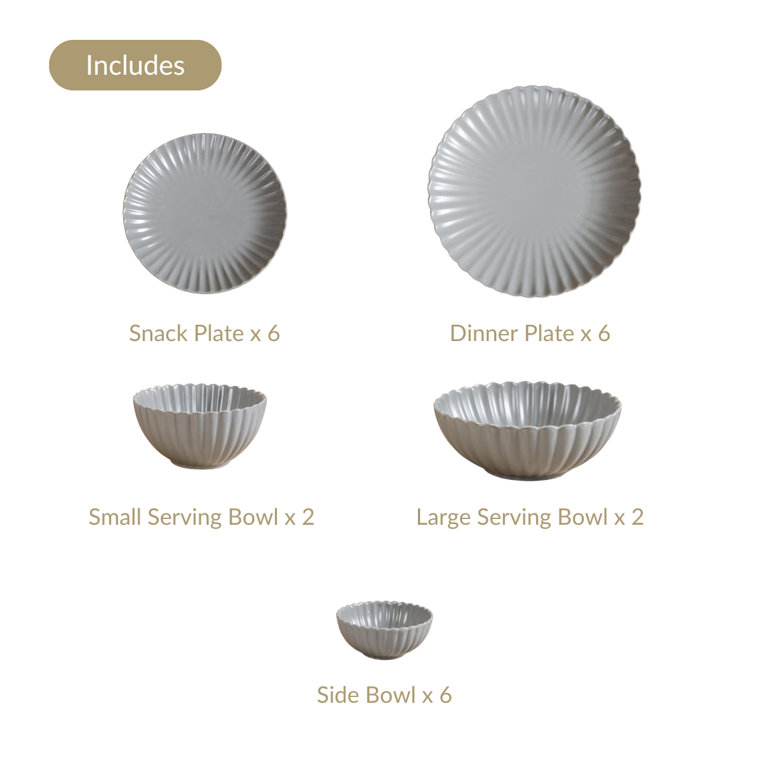 Grey Scalloped 22 Piece Dinner Set For 6 Nestasia
