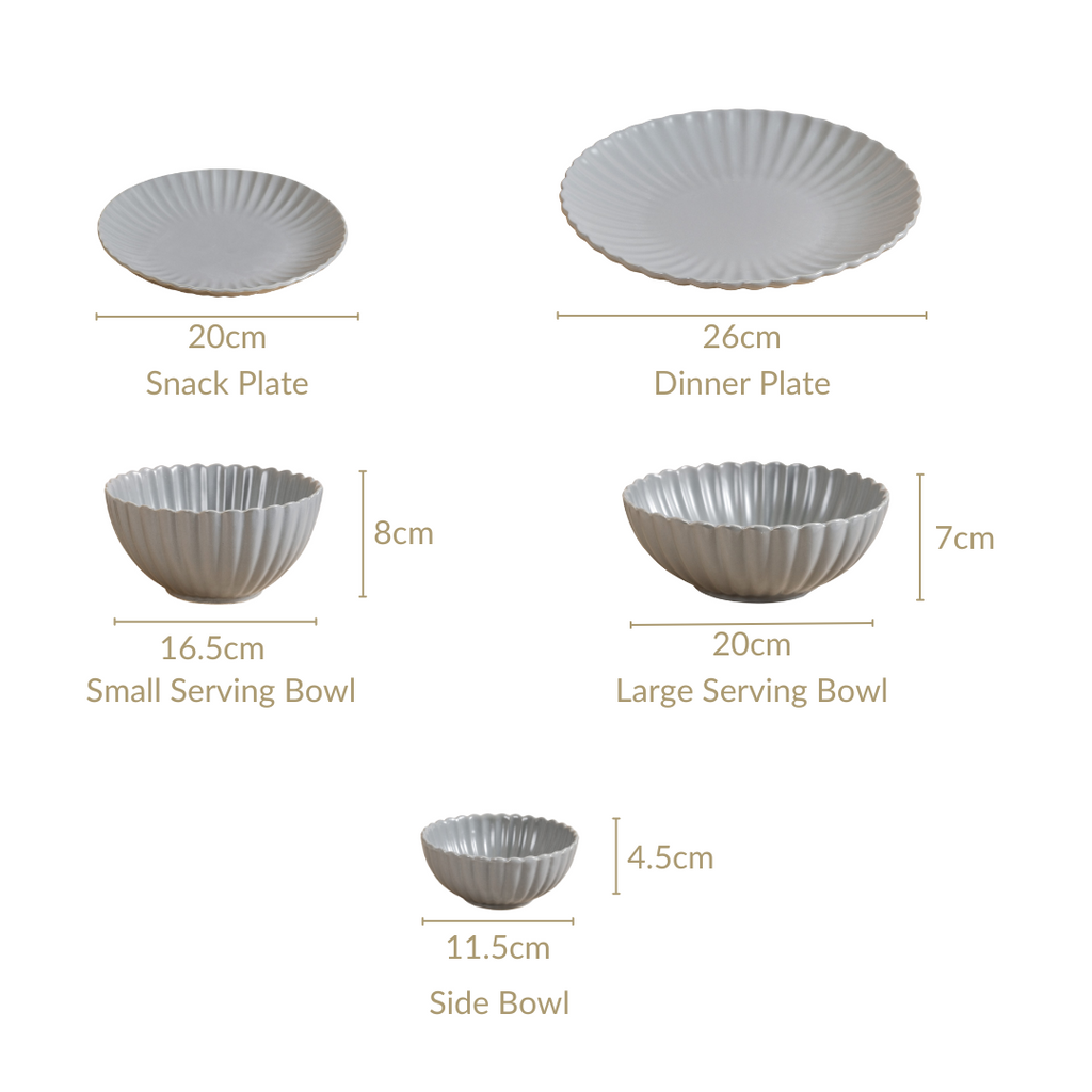 Grey Scalloped 22 Piece Dinner Set For 6 Nestasia