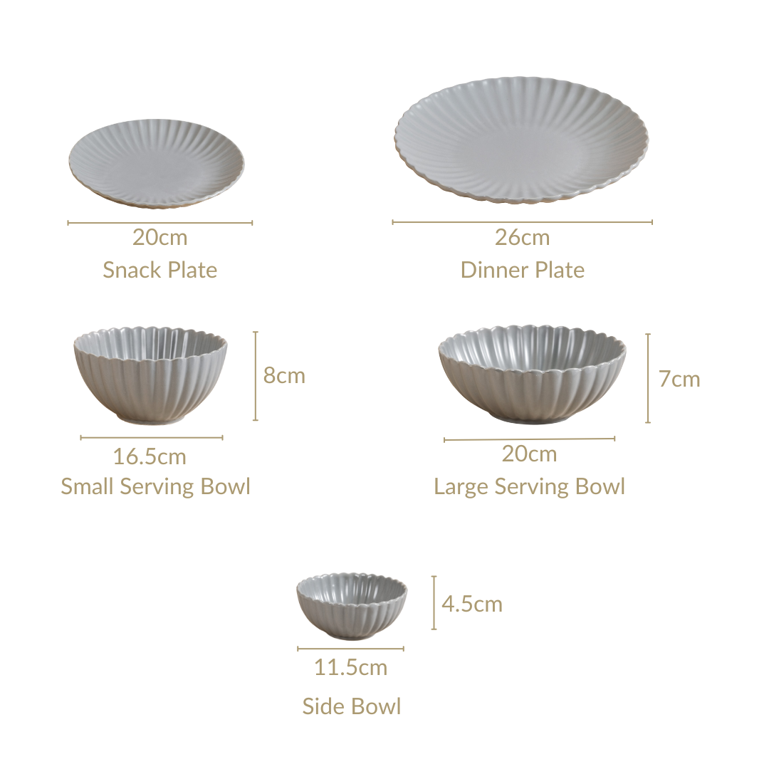 Grey Scalloped 22 Piece Dinner Set For 6 Nestasia