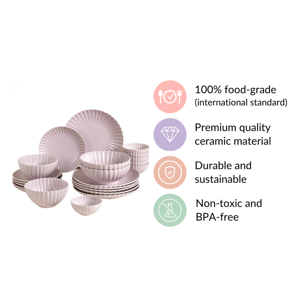 Lilac Scalloped 22 Piece Dinner Set For 6 Nestasia