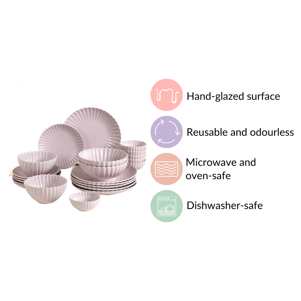 Lilac Scalloped 22 Piece Dinner Set For 6 Nestasia
