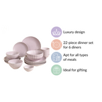 Lilac Scalloped 22 Piece Dinner Set For 6 Nestasia