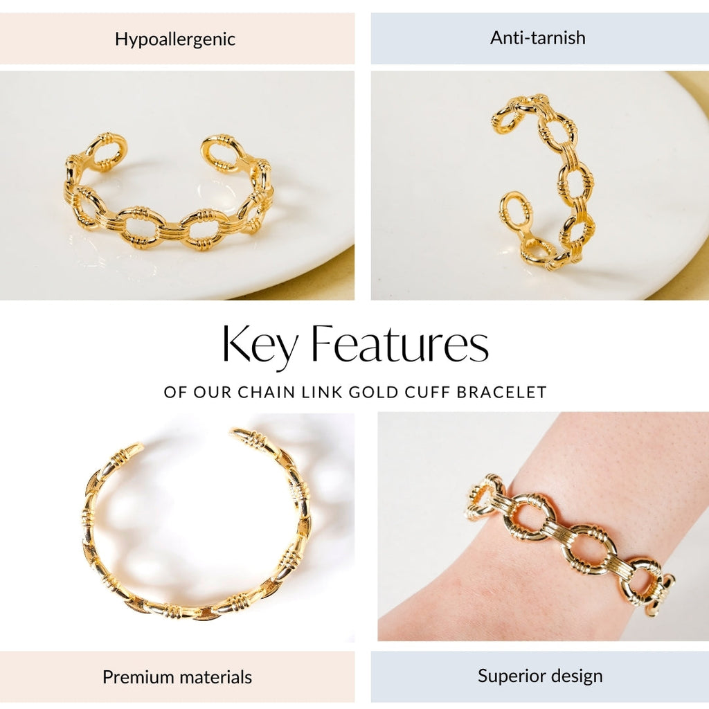 Chain Link Gold Cuff Bracelet Nestasia