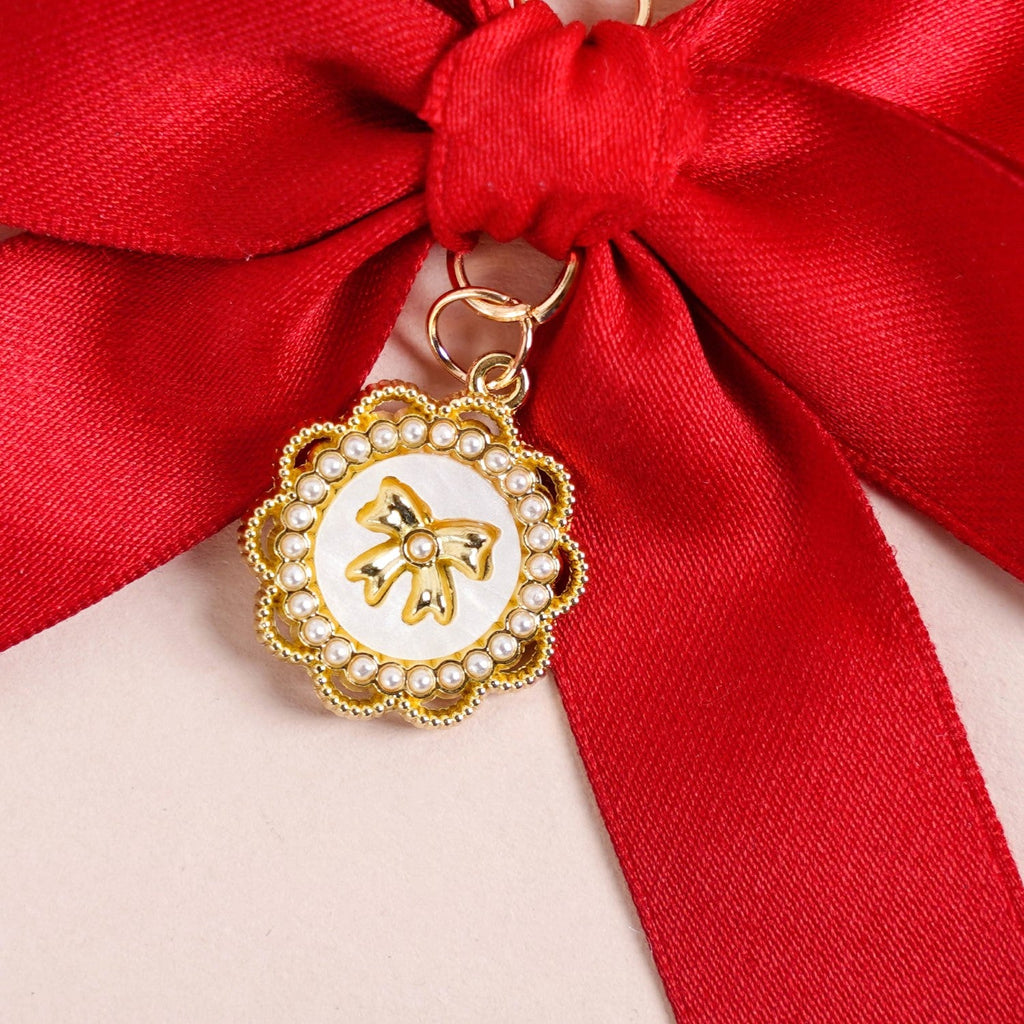 Charming Red Bow Keychain With Pearls Nestasia