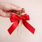 Charming Red Bow Keychain With Pearls Nestasia