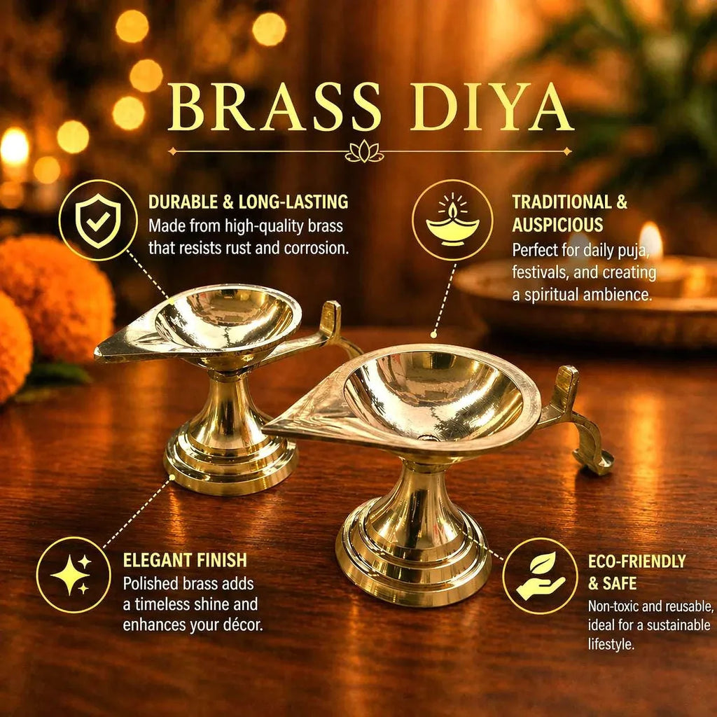 Brass Paan Aarti Diya With Handle (2 Inch) Vedansh Craft