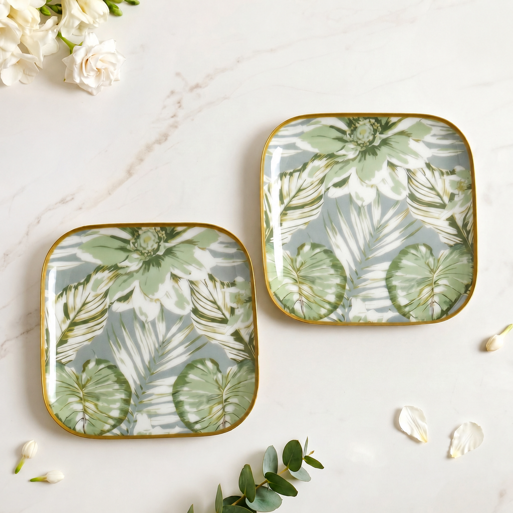 Pastel Tropic Leaf Platter Set Of 2 In Gift Box Nestasia