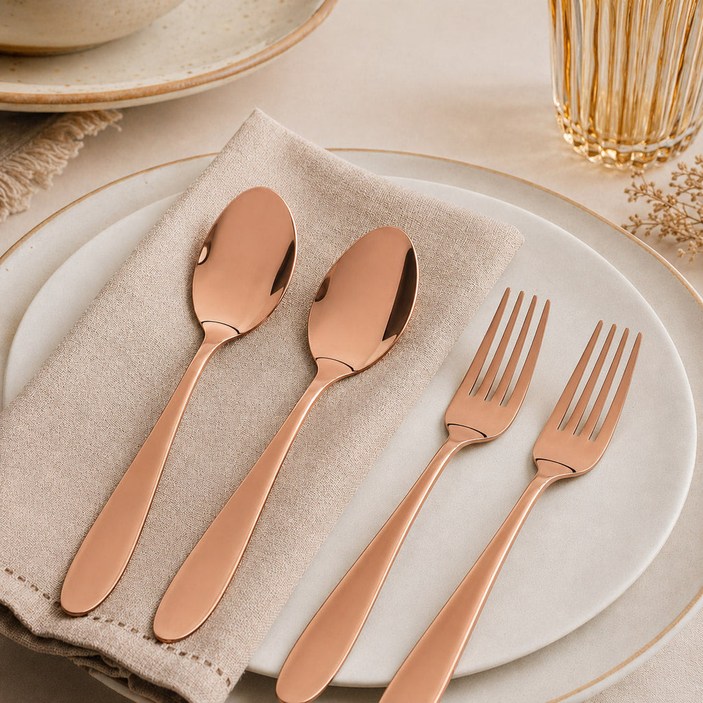 Rose Gold PVD Coated Cutlery Set Of 12 Nestasia