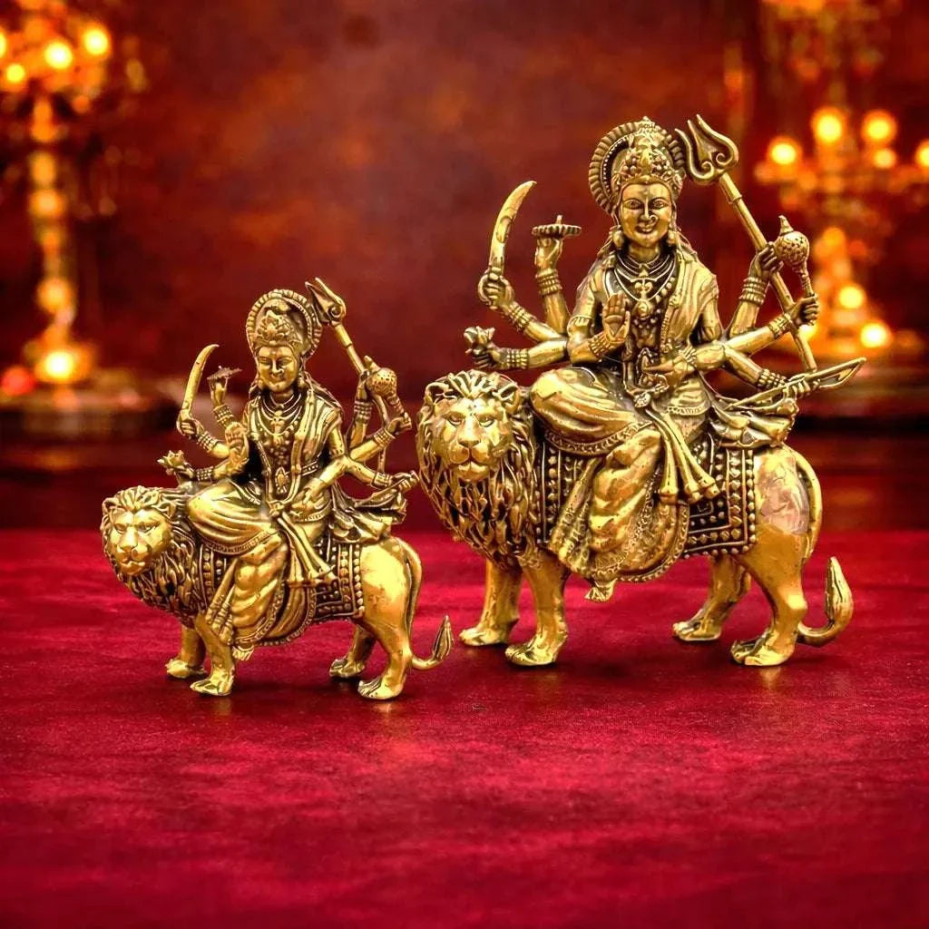 Brass Lightweight Goddess Durga Idol Sitting on Lion Vedansh Craft